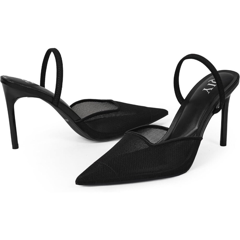 Mesh Heels for Women Pumps Closed Pointed Toe High Heels Stiletto Dress Shoes - Picture 6 of 9